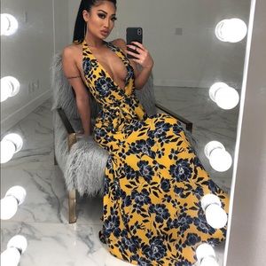 Backless floral maxi dress